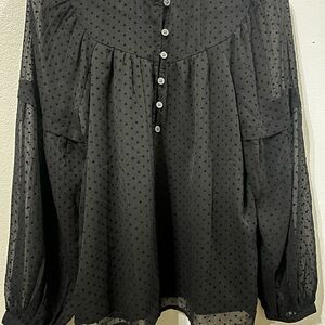 LOFT Black Buttoned Blouse with Mandarin Collar